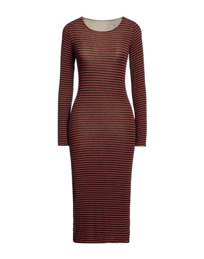 Brand Unique Woman Midi Dress Rust Size 2 Viscose, Polyamide, Elastane, Cashmere In Red