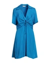 Sandro Bow-detailed Ruched Twill Mini Dress In Blue