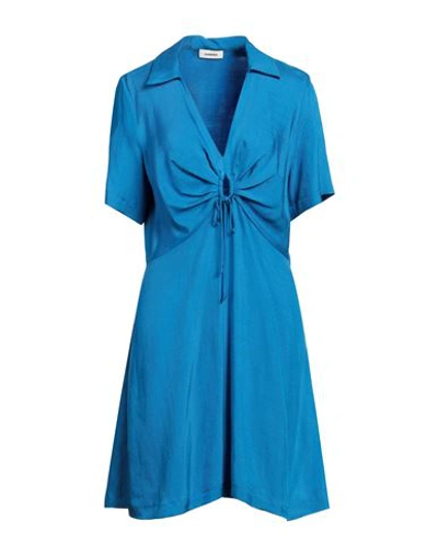Sandro Pompei Linen-blend Mini Dress In Blue