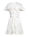 SANDRO SANDRO WOMAN MINI DRESS OFF WHITE SIZE 10 LINEN, POLYESTER