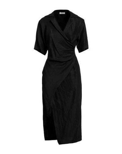 Sandro Woman Midi Dress Black Size 8 Viscose, Linen