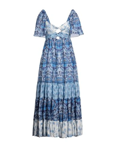 Sandro Woman Maxi Dress Pastel Blue Size 10 Linen, Viscose