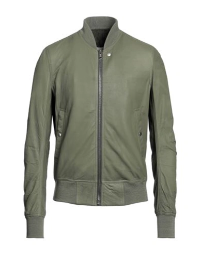Rick Owens Man Jacket Military Green Size 40 Lambskin, Virgin Wool