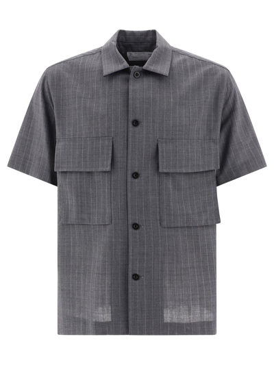 Sacai Pinstripe Shirt With Pockets In Grey
