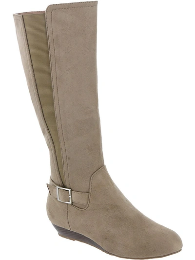 Masseys Cara Womens Faux Suede Pull On Knee-high Boots In Beige