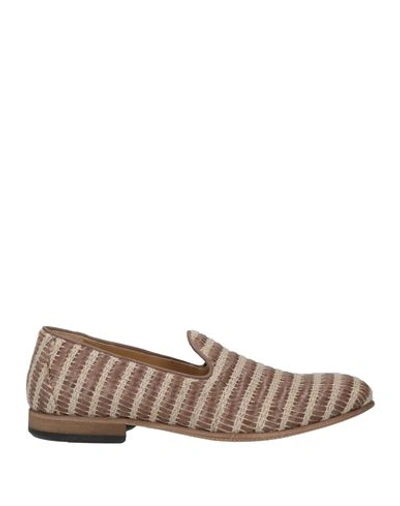 Giovanni Conti Man Loafers Khaki Size 8 Leather, Textile Fibers In Beige