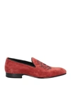 Mich E Simon Mich Simon Man Loafers Rust Size 9 Leather, Textile Fibers In Red