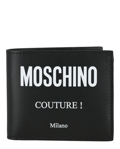 Moschino Logo Leather Bi-fold Wallet In Black
