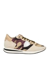PHILIPPE MODEL PHILIPPE MODEL WOMAN SNEAKERS BEIGE SIZE 7 LEATHER, TEXTILE FIBERS