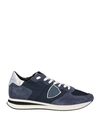 PHILIPPE MODEL PHILIPPE MODEL WOMAN SNEAKERS NAVY BLUE SIZE 12 LEATHER, TEXTILE FIBERS