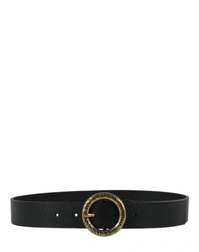 Just Cavalli Round Buckle Leather Belt Woman Belt Black Size 39.5 Calfskin