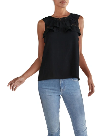 Bb Dakota Womens Lace Trim Ruffles Blouse In Black