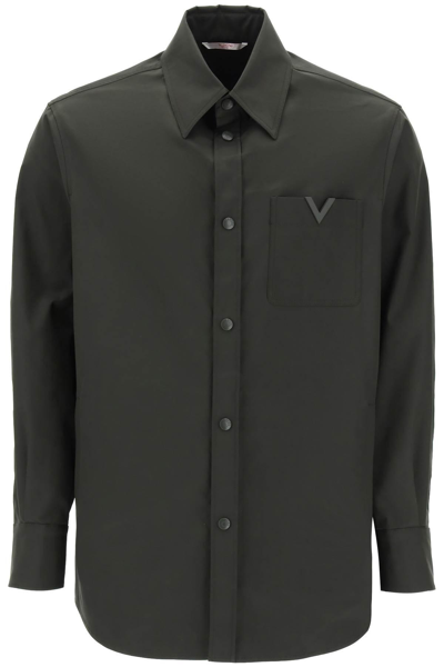 Valentino Snap-up Overshirt In Stretch Nylon In Khaki