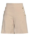 Seductive Woman Shorts & Bermuda Shorts Beige Size 4 Linen, Polyester, Viscose, Elastane