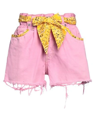 Mc2 Saint Barth Woman Denim Shorts Pink Size M Cotton