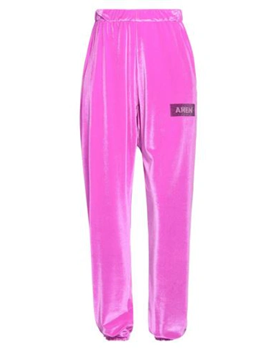 Amen Woman Pants Fuchsia Size M Polyester, Elastane, Glass, Polyethylene In Pink