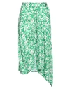 Maje Draped Floral-print Cupro-blend Satin-twill Midi Skirt In Green
