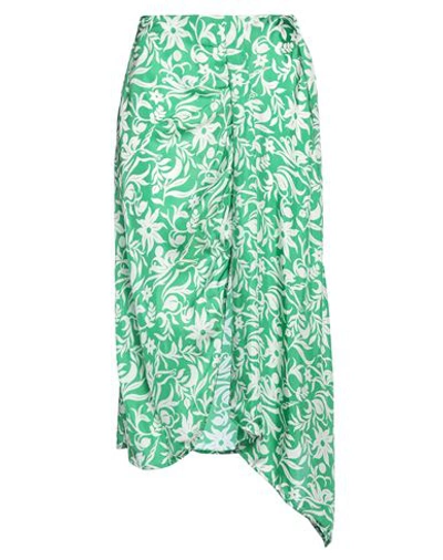 Maje Draped Floral-print Cupro-blend Satin-twill Midi Skirt In Green
