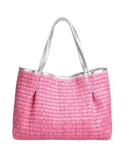 Laura Di Maggio Woman Handbag Pink Size - Leather, Natural Raffia