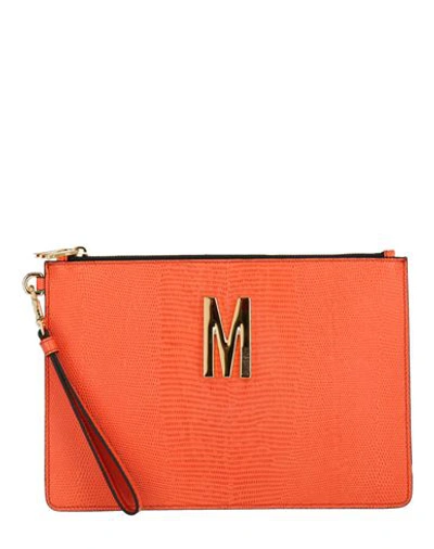 Moschino M-logo Leather-embossed Wristlet In Orange