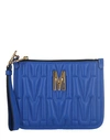 MOSCHINO MOSCHINO QUILTED LOGO WRISTLET WOMAN HANDBAG BLUE SIZE - TANNED LEATHER