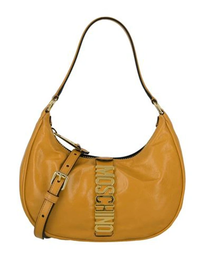 Moschino Leather Logo Shoulder Bag In Brown