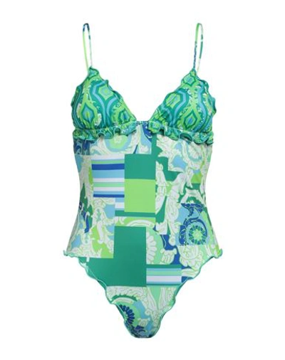 F**k Project Woman One-piece Swimsuit Green Size L Polyester, Elastane
