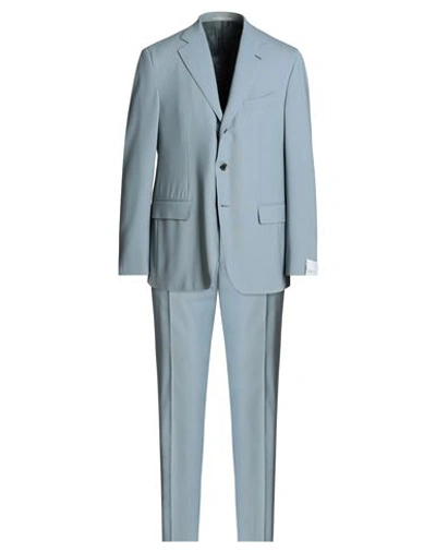 Caruso Man Suit Pastel Blue Size 44 Wool