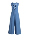 European Culture Woman Jumpsuit Slate Blue Size Xl Cotton, Silk
