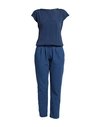 European Culture Woman Jumpsuit Navy Size Xl Cotton, Cupro, Rayon, Elastane In Navy Blue