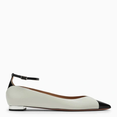 Aquazzura Pinot Bicolor Ankle-strap Ballerina Flats In White Black