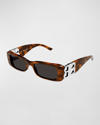 Balenciaga Logo Rectangle Acetate Sunglasses In Avana