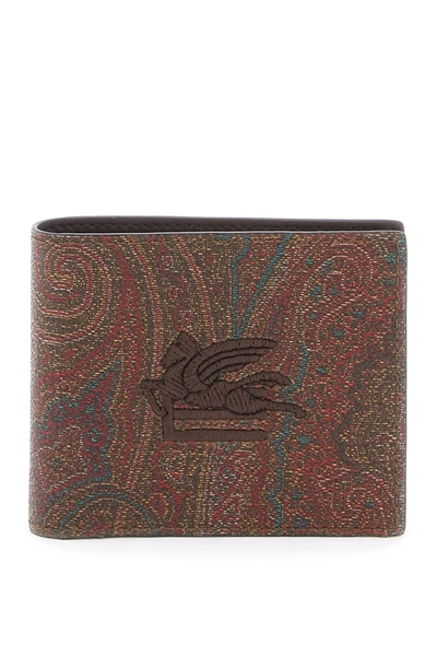 Etro Paisley Bifold Wallet With Pegaso Logo In Brown