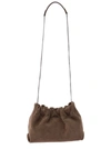 BRUNELLO CUCINELLI 'SOFT' BROWN SHOULDER BAG WITH PRECIOUS CHAIN IN SUEDE WOMAN