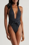 MONTCE TROPEZ TIE WAIST HALTER ONE-PIECE SWIMSUIT