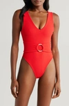 Montce Kim Belted One-piece Swimsuit In Crimson Micro Scrunch