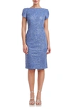 JS COLLECTIONS BRIE SEQUIN TULIP SLEEVE MESH COCKTAIL DRESS