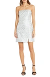 Donna Morgan Metallic Strapless Minidress In Frost Blue