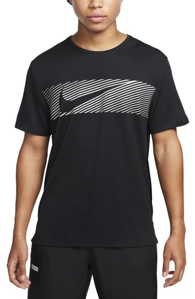 Nike Men's Miler Flash Dri-fit Uv Short-sleeve Running Top In Black/reflective Silver
