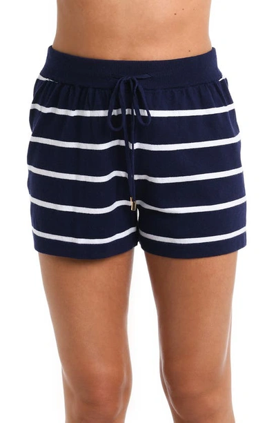 La Blanca Striped Drawstring Beach Shorts In Indigo