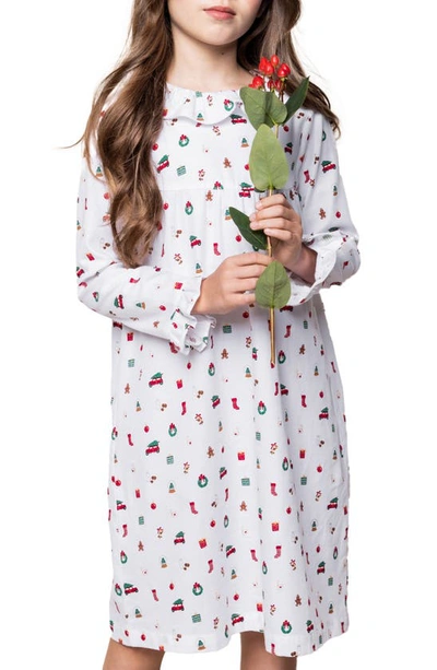 Petite Plume Kids' Scarlett Winter Nostalgia Cotton Blend Twill Nightgown In White