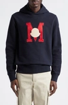 Moncler Embroidered-logo Cotton Hoodie In Dark Navy Blue