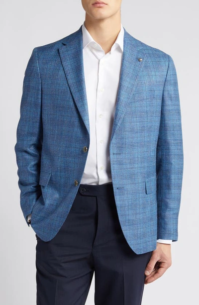 Ted Baker Midland Contemporary Fit Plaid Wool Blend Blazer In Mid Blue