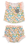 Miki Miette Yasi Ruffle Sleeve Top & Bloomers Set In Pink