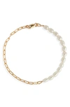Nashelle Unity Genuine Freshwater Seed Pearl & Open Link Bracelet In Yellow Gold Fill