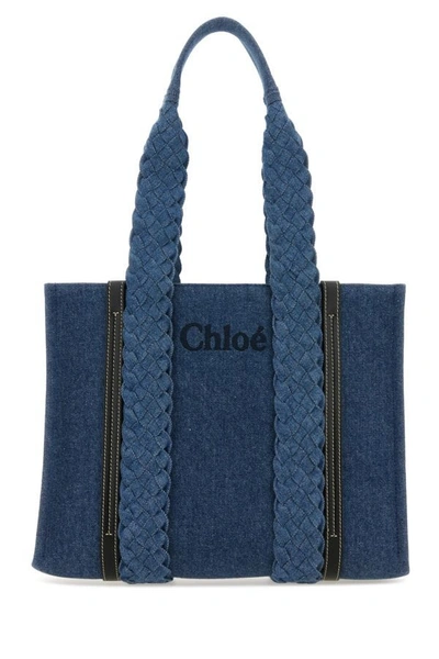 Chloé Chloe Womens Denim Woody Large Denim Tote Bag In Multicolor