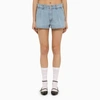 Miu Miu Light Blue Denim Short With Logo In Blue