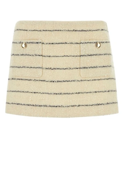 Miu Miu Striped Knit Mini Skirt In Beige