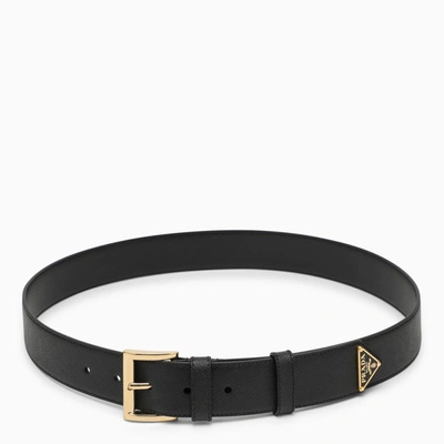 Prada Black Leather Belt With Logo Women In Brown