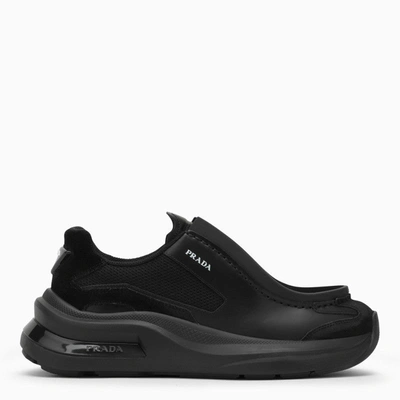 Prada Black Leather Systeme Trainer Women In Brown